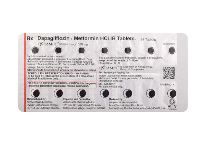 Oxramet IR 5/1000Mg ( Dapagliflozin 5Mg +Metformin Hcl 1000Mg ) | Pocket Chemist